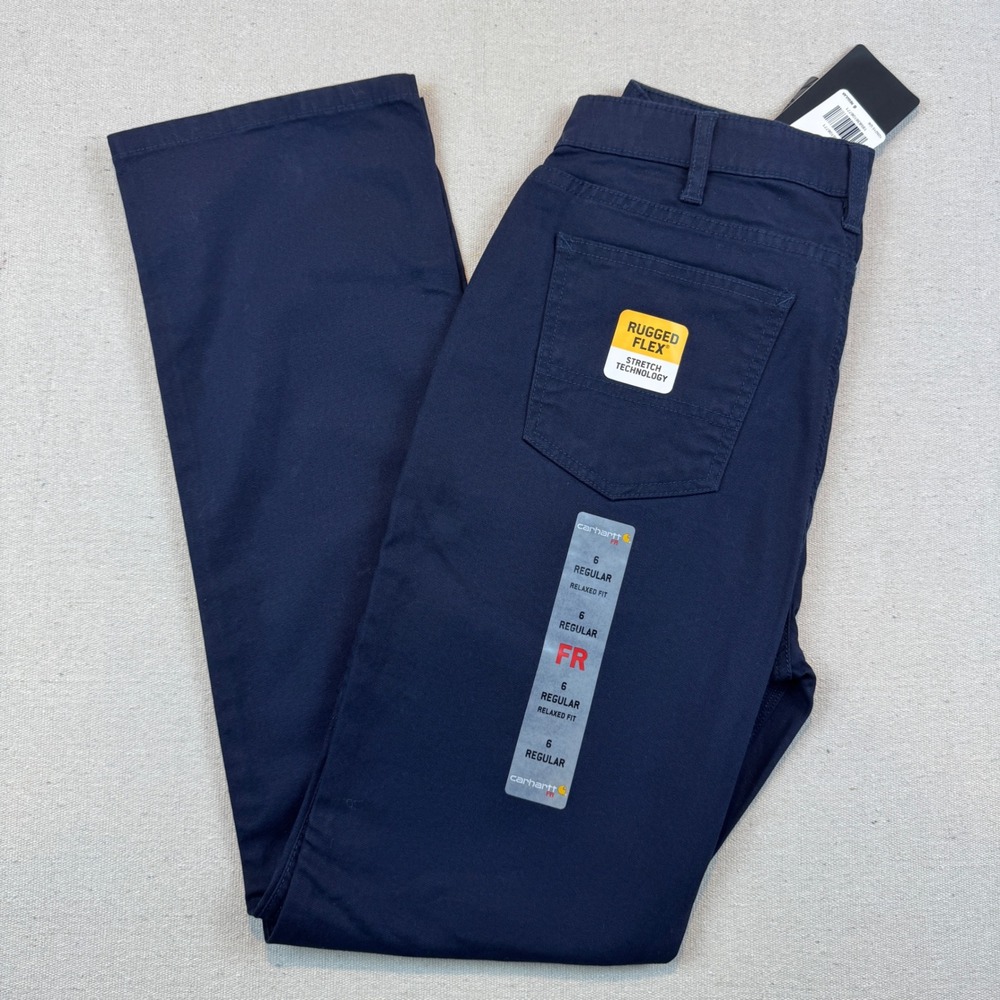 Carhartt 6 Regular Work Pants Women Navy FR Rugged Flex Relaxed Canvas 105015